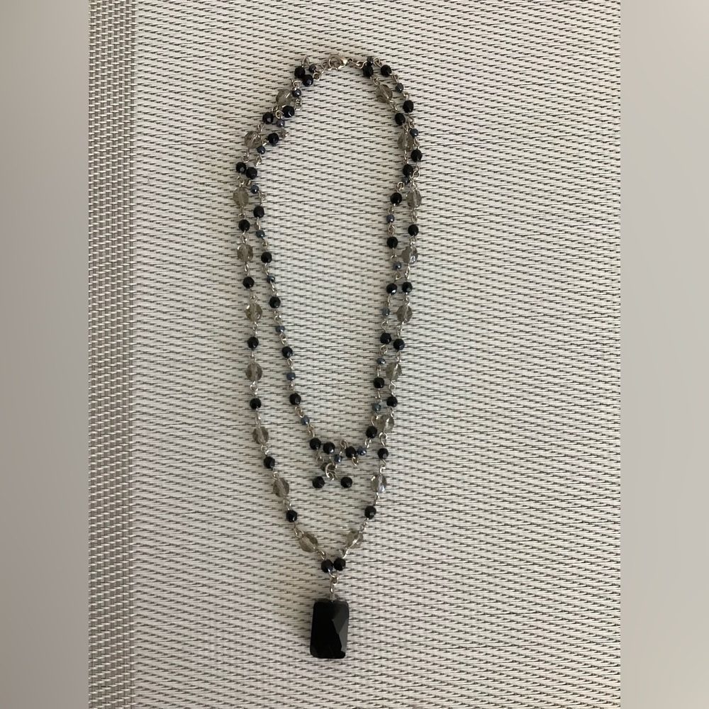 Delicate Black and Smoky Bead Double Strand Necklace